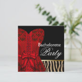 Red Corset Black Red Zebra vrijgezellenfeest Kaart (Staand voorkant)