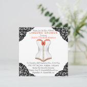 Red corset en Black Lace Lingerie Shower Kaart (Staand voorkant)