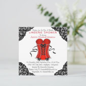 Red corset en Black Lace Lingerie Shower Kaart (Staand voorkant)