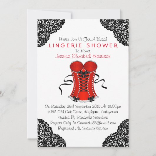 Red corset en Black Lace Lingerie Shower Kaart (Voorkant)