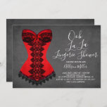 Red Corset Lingerie Bridal Shower Kaart<br><div class="desc">Ooh La La Lingerie Bridal Shower Uitnodiging met een gele zwarte & rode corset op een populaire chalkboardachtergrond met een coördinerende achterzijde</div>