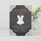 Red Corset White Lace Chalkboard Lingerie Shower Kaart (Staand voorkant)