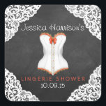 Red Corset White Lace Chalkboard Lingerie Shower Vierkante Sticker<br><div class="desc">Red Corset White Lace Chalkboard Lingerie Shower Stickers. OBJECTEN AANPASSEN</div>