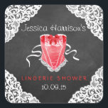Red Corset White Lace Chalkboard Lingerie Shower Vierkante Sticker<br><div class="desc">Red Corset White Lace Chalkboard Lingerie Shower Stickers. OBJECTEN AANPASSEN</div>