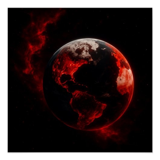 Red Cosmic Earth – Neon Apocalypse Planet Art | Hi Perfect Poster (Voorkant)