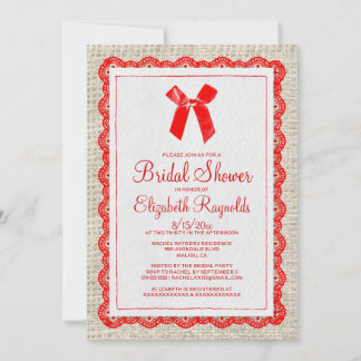Red Country Burlap Bridal Shower-uitnodigingen Kaart