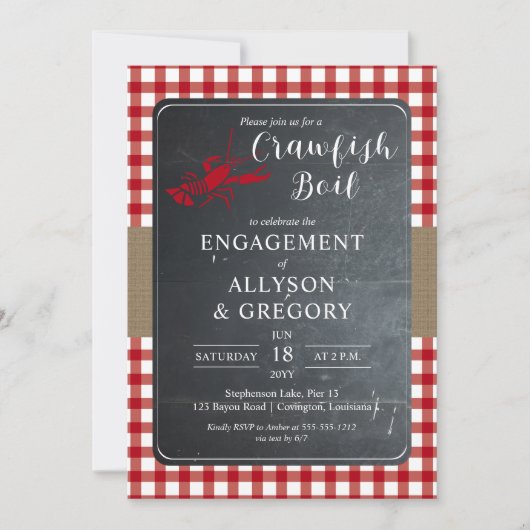 Red country Checker Crawfish Boil Engagement Party Kaart (Voorkant)
