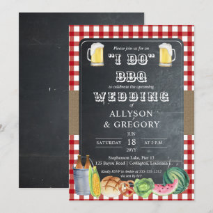 Red country checks i Do BBQ aanstaande Wedding Par Kaart