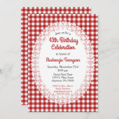 Red Country Gingham Birthday Party Invitation Kaart (Voorkant / Achterkant)