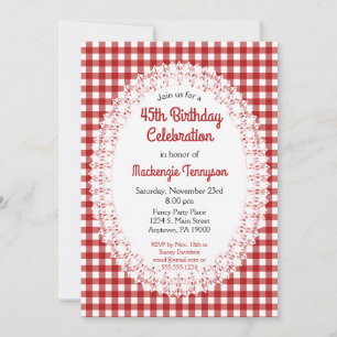 Red Country Gingham Birthday Party Invitation Kaart