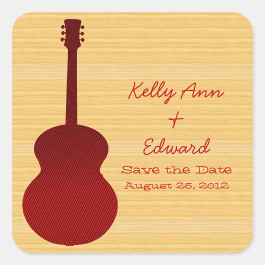 Red Country Guitar Save the Date Stickers (Voorkant)