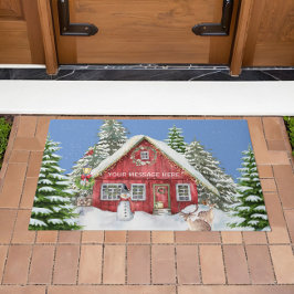 Red Country House Sneeuw Vakantie Scène Deurmat