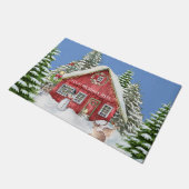 Red Country House Sneeuw Vakantie Scène Deurmat (Schuin)