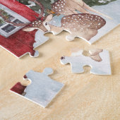 Red Country House Sneeuw Vakantie Scène Gepersonal Legpuzzel (Zijkant)