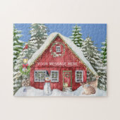 Red Country House Sneeuw Vakantie Scène Gepersonal Legpuzzel (Horizontaal)