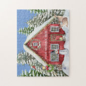 Red Country House Sneeuw Vakantie Scène Gepersonal Legpuzzel (Verticaal)