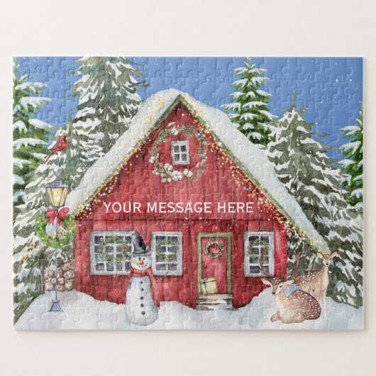 Red Country House Sneeuw Vakantie Scène Gepersonal Legpuzzel