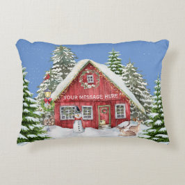 Red Country House Snow-kerstscène Accent Kussen