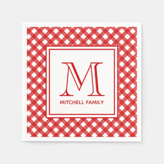 Red Country Style Gingham Pattern Monogramed Servet (Voorkant)