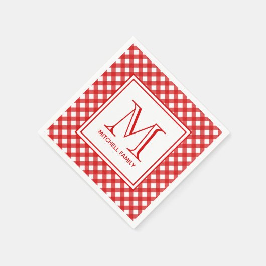 Red Country Style Gingham Pattern Monogramed Servet (Hoek)