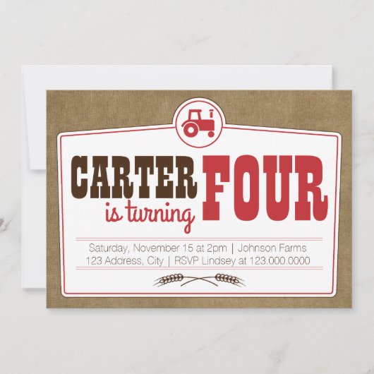 Red Country Tractor Invitation Kaart (Voorkant)