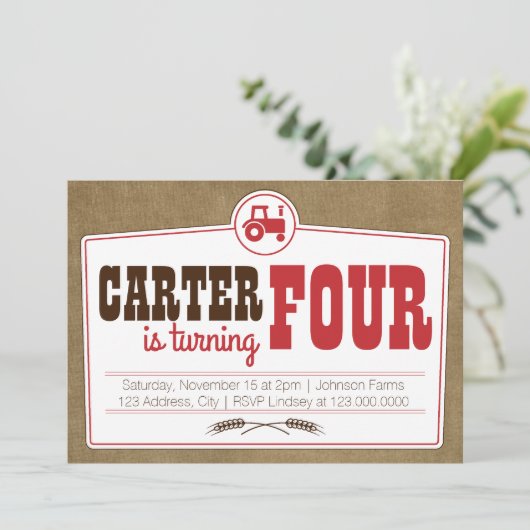 Red Country Tractor Invitation Kaart (Staand voorkant)