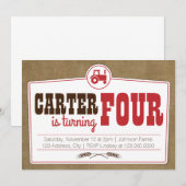 Red Country Tractor Invitation Kaart (Voorkant / Achterkant)