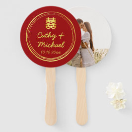 Red Couple foto Chinese bruiloft dubbel geluk Handwaaier