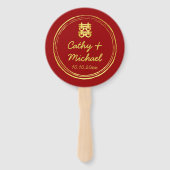 Red Couple foto Chinese bruiloft dubbel geluk Handwaaier (Voorkant)