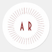 Red Couple Monogram in een cirkel van lijnen Ronde Sticker (Voorkant)