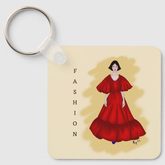 Red Couture Shape with Soft Yellow Atmosphere Sleutelhanger (Voorkant)