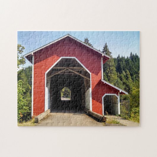 RED COVERED BRIDGE JIGSAW PUZZZLE LEGPUZZEL (Horizontaal)