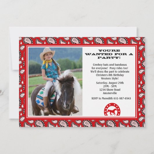 Red Cowboy Bandana Foto Uitnodiging (Voorkant)