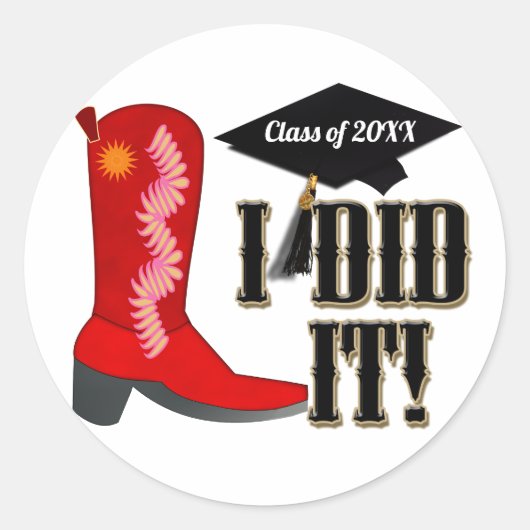Red Cowboy Boot Afstuderen Ronde Sticker (Voorkant)