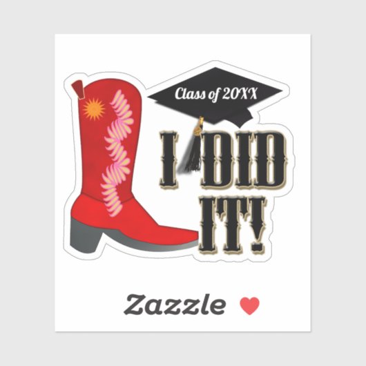 Red Cowboy Boot Afstuderen Sticker (Vel)