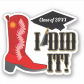 Red Cowboy Boot Afstuderen Sticker (Voorkant)