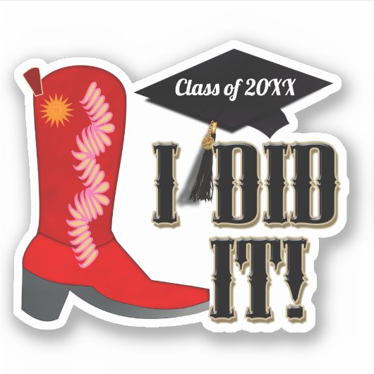 Red Cowboy Boot Afstuderen Sticker (Voorkant)