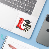 Red Cowboy Boot Afstuderen Sticker (Laptop met iPhone)