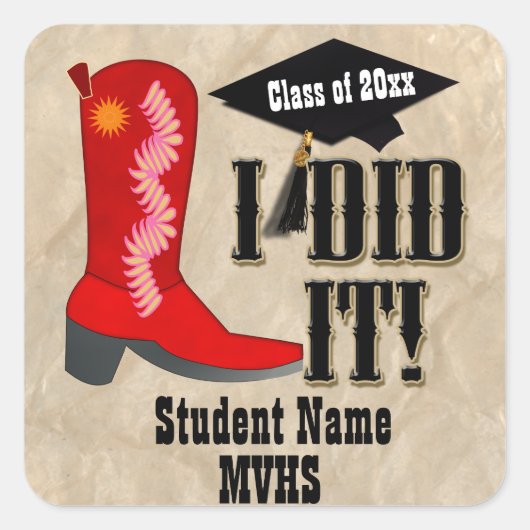 Red Cowboy Boot - Afstuderen Vierkante Sticker (Voorkant)
