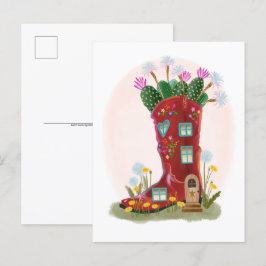 Red Cowboy Boot en Cactus Briefkaart