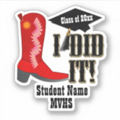 Red Cowboy Boot - Graduation Sticker (Voorkant)