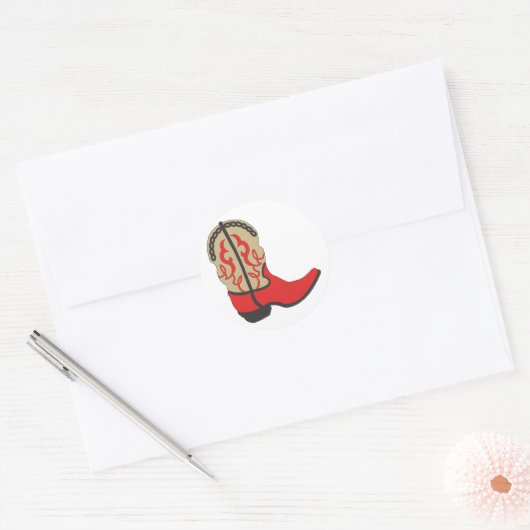 Red Cowboy Boot Ronde Sticker (Envelop)