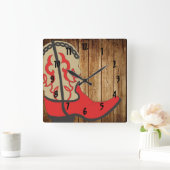 Red Cowboy Boot Vierkante Klok (Huis)