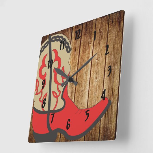 Red Cowboy Boot Vierkante Klok (Hoek)