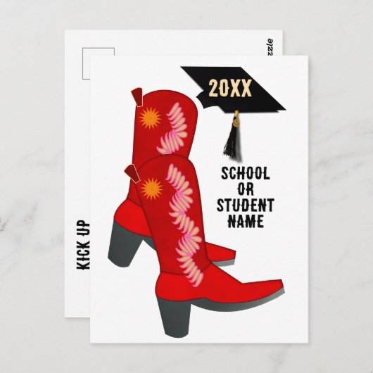 Red Cowboy Boots Afstuderen Briefkaart (Voorkant / Achterkant)