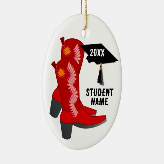 Red Cowboy Boots Afstuderen Keramisch Ornament (Rechts)