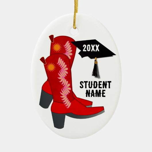 Red Cowboy Boots Afstuderen Keramisch Ornament (Voorkant)