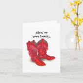 Red Cowboy Boots Birthday Card Kaart (Gele Bloem)