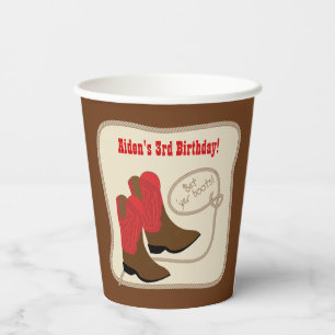 Red Cowboy Boots Boys Western verjaardagsfeestje Papieren Bekers