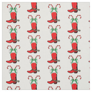 Red Cowboy Boots en Candy Canes Holiday Fabric Stof